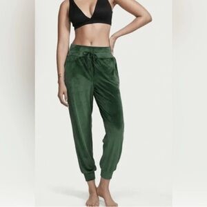 Victorias Secret Pants Green Velour Jogger Elastic Waist Pull on Deep Green XXL